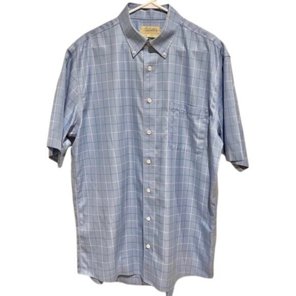 Cabela's Outdoor Plaid Short Sleeve Button-Up Shirt 100% Cotton Size Large Tall - Picture 1 of 6